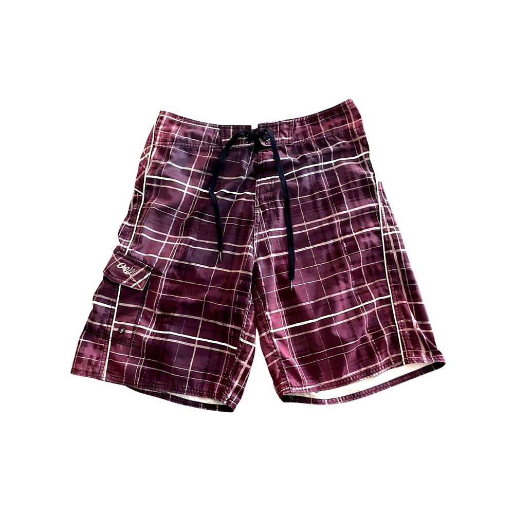 O’Neill Board Shorts Men’s 34 GUC Grunge Plaid Drawstring Swim Trunks Surf RARE